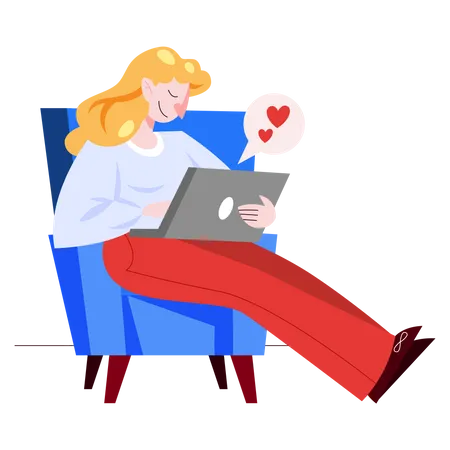 Woman doing romantic chat on laptop  Illustration