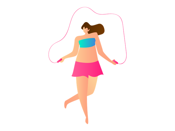 Woman doing rope jumping Illustration