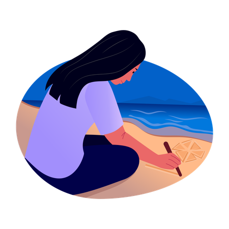 Woman doing sand drawing  Illustration