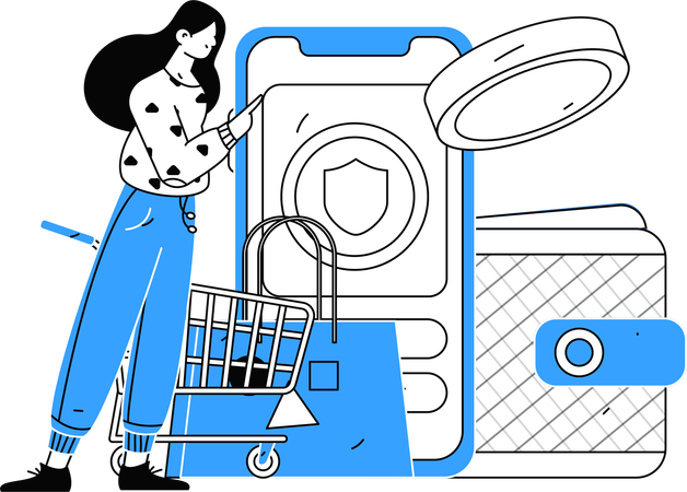 Woman doing secure online shopping  Illustration