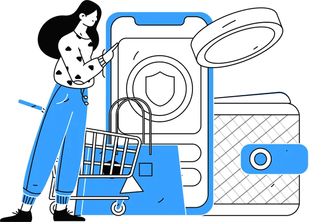 Woman doing secure online shopping  Illustration