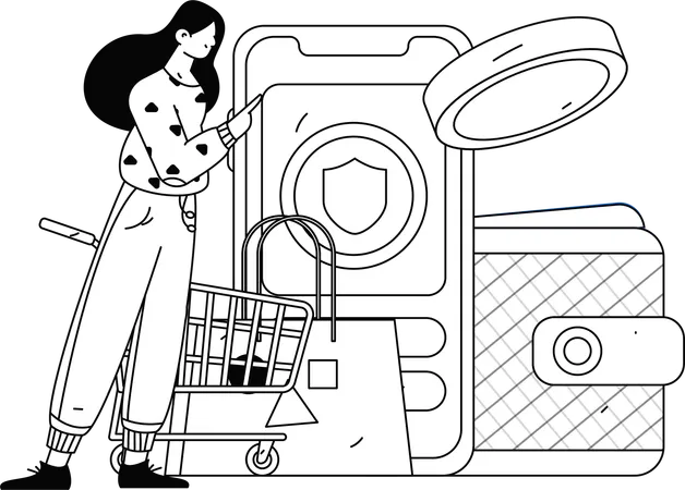 Woman doing secure online shopping  Illustration