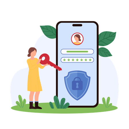 Woman doing security access with login  Illustration