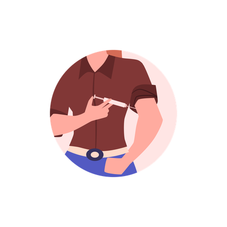 Woman doing self injection close up  Illustration