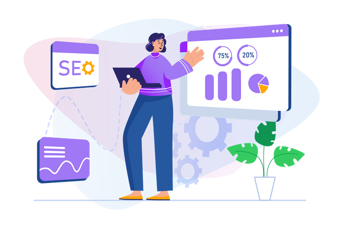 Woman doing seo analysis  Illustration