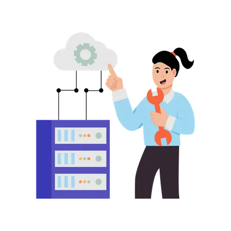 Woman doing server management  Illustration