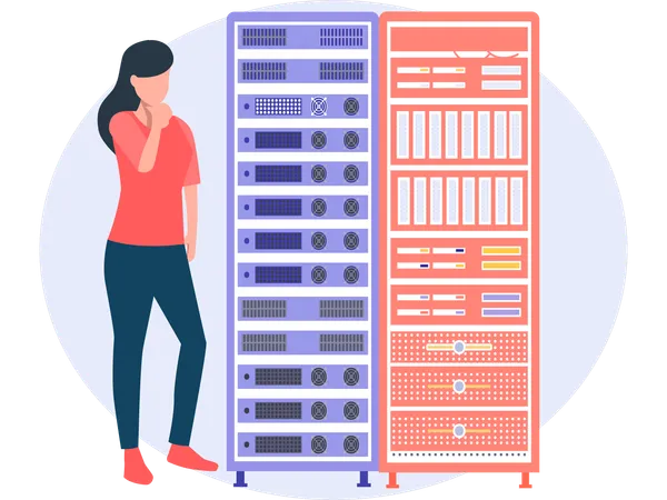 Woman doing server management  Illustration