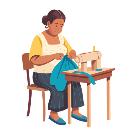 Woman doing Sewing clothes on machine  Illustration