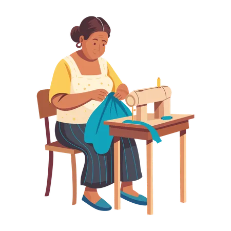 Woman doing Sewing clothes on machine  Illustration