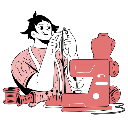 Woman doing sewing on weekend Illustration
