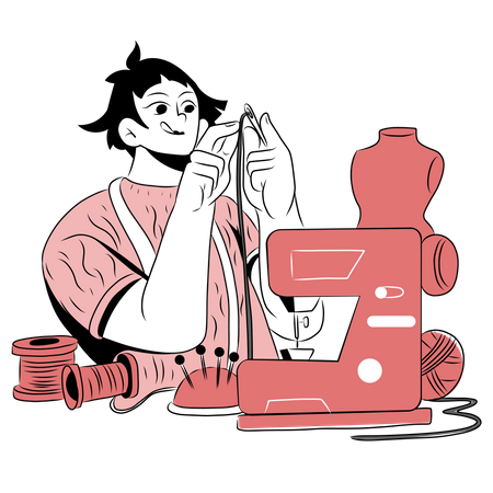 Woman doing sewing on weekend  Illustration
