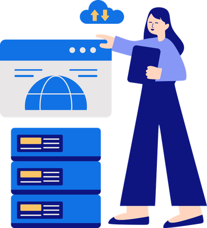 Woman doing Shared cloud Hosting  Illustration