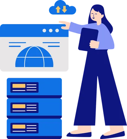 Woman doing Shared cloud Hosting  Illustration