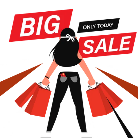 Cartoon Flat Characters Customers On Big Sales Shopping Concept Illustration