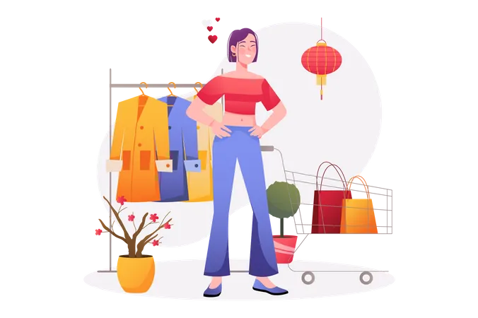 Woman doing shopping  イラスト