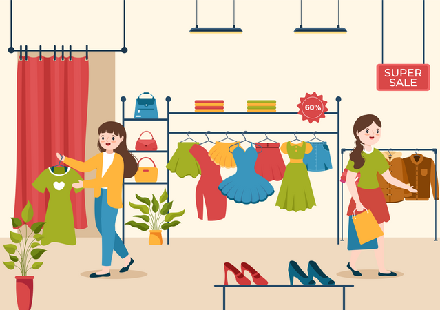 Woman doing shopping at sale Illustration