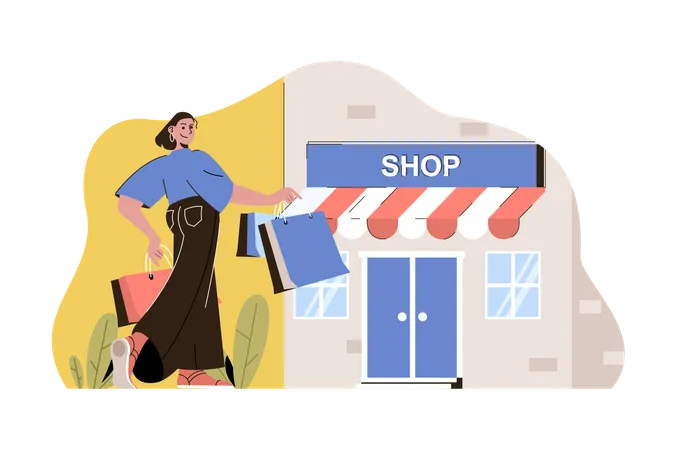 Woman doing shopping at store  Illustration