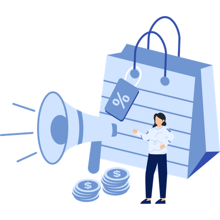 Woman doing shopping discount announcement  Illustration
