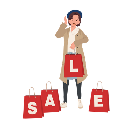 Woman doing shopping during autumn sale  Illustration