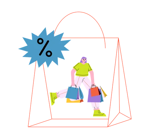 Woman Doing Shopping During Black Friday Discount  Illustration