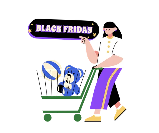 Woman doing shopping during Black Friday Sale  イラスト