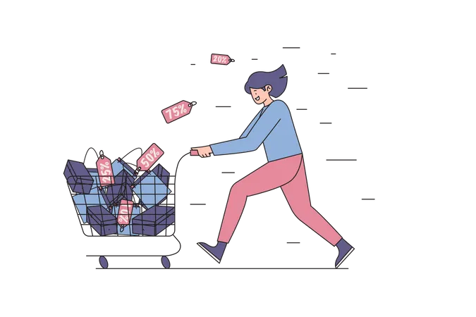Woman doing shopping during Black Friday Sale  Illustration