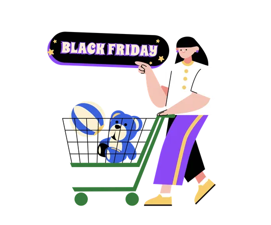 Woman doing shopping during Black Friday Sale  Illustration