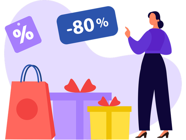 Woman Doing Shopping During Discount  Illustration