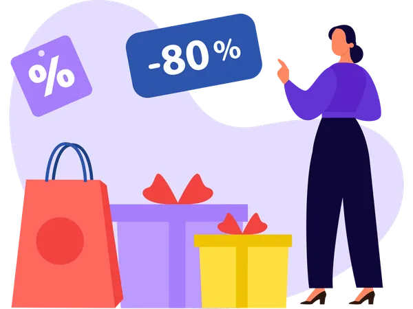 Woman Doing Shopping During Discount  Illustration