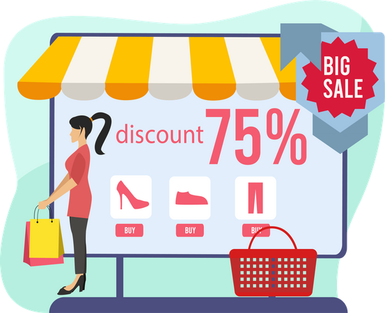 Woman doing shopping during discount  Illustration