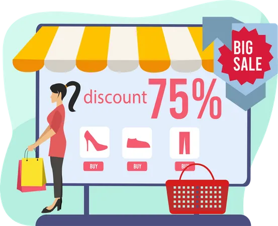 Woman doing shopping during discount  Illustration