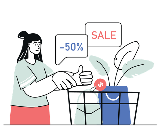 Woman doing shopping during sale  Illustration
