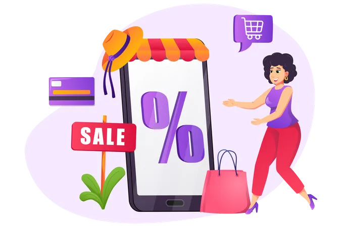 Woman doing shopping during sale Illustration