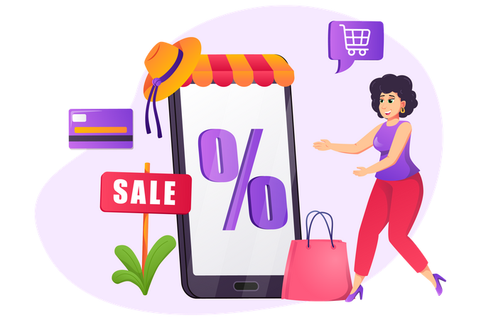 Woman doing shopping during sale  Illustration