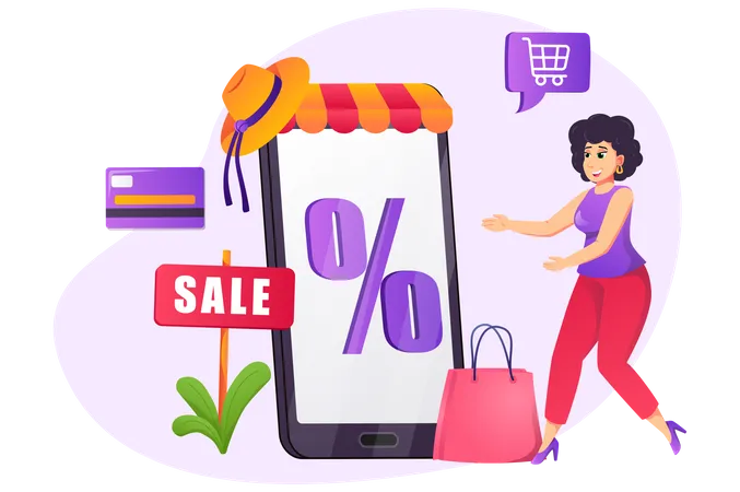 Woman doing shopping during sale  Illustration