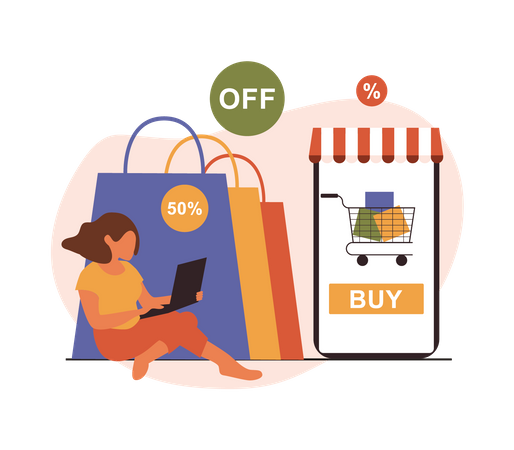 Woman doing shopping during sale  Illustration