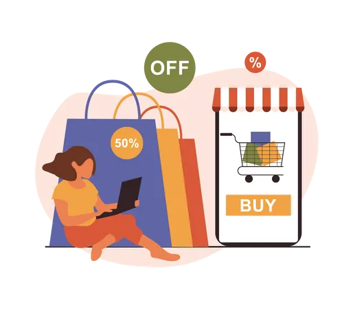 Woman doing shopping during sale  Illustration