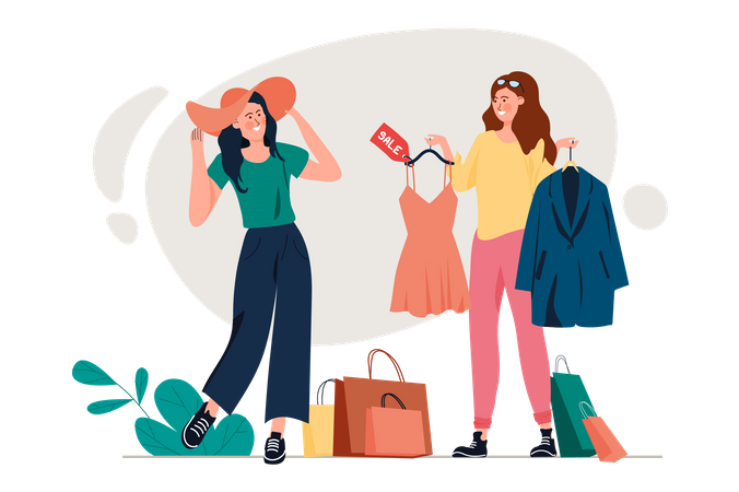 Woman doing shopping during sale  Illustration