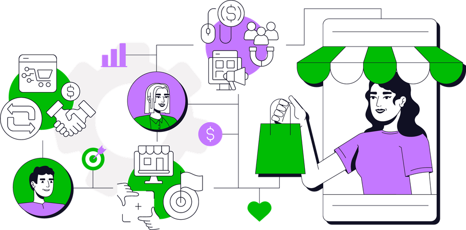 Woman doing shopping from E commerce app  Illustration