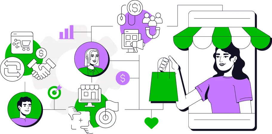 Woman doing shopping from E commerce app  Illustration