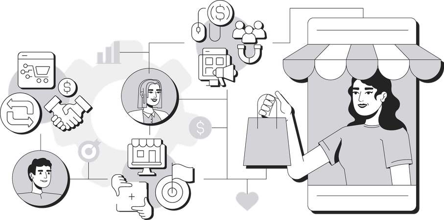 Woman doing shopping from E commerce app  Illustration