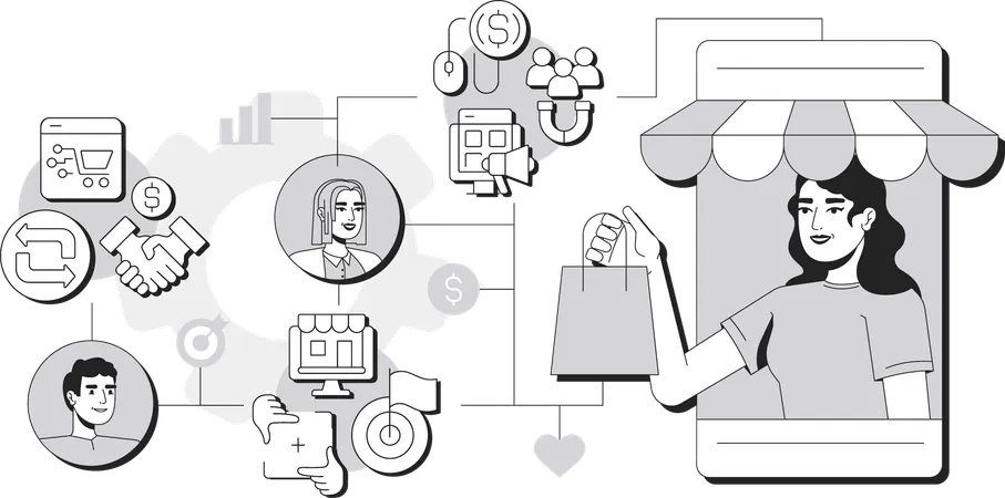 Woman doing shopping from E commerce app  Illustration