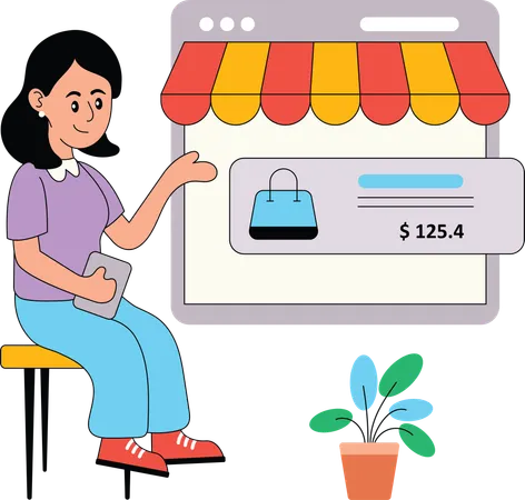 Woman doing shopping from E-commerce website  Illustration