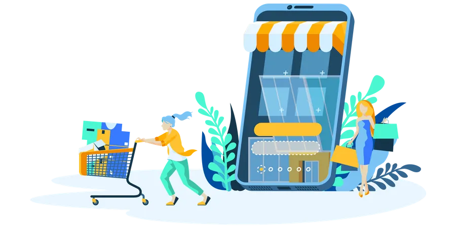 Woman doing shopping from online store  Illustration