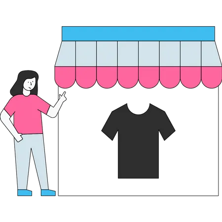 The Girl Is Shopping At The Store Illustration