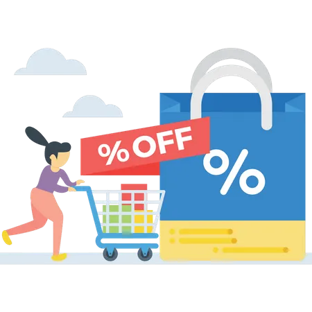 Woman doing shopping in Black Friday sale Illustration