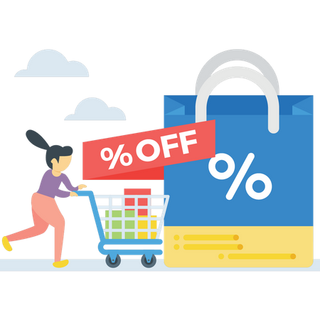 Woman doing shopping in Black Friday sale  Illustration