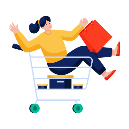 Woman doing shopping in Handcart  Illustration