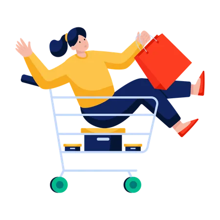 Woman doing shopping in Handcart  Illustration