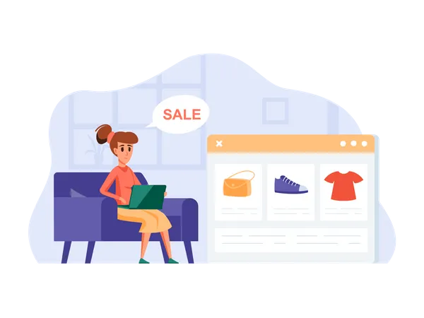 Woman doing shopping in online shopping sale Illustration